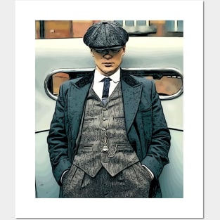 well shelved, thomas shelby leans against a car with his hands in his pants and hat pulled deep into his face as abstract art (vers. 1) Posters and Art